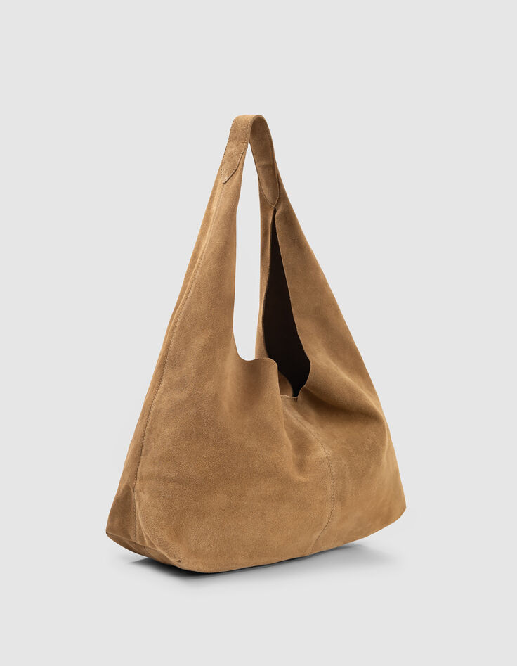 Camelbraune Hobo Veloursledertasche-3