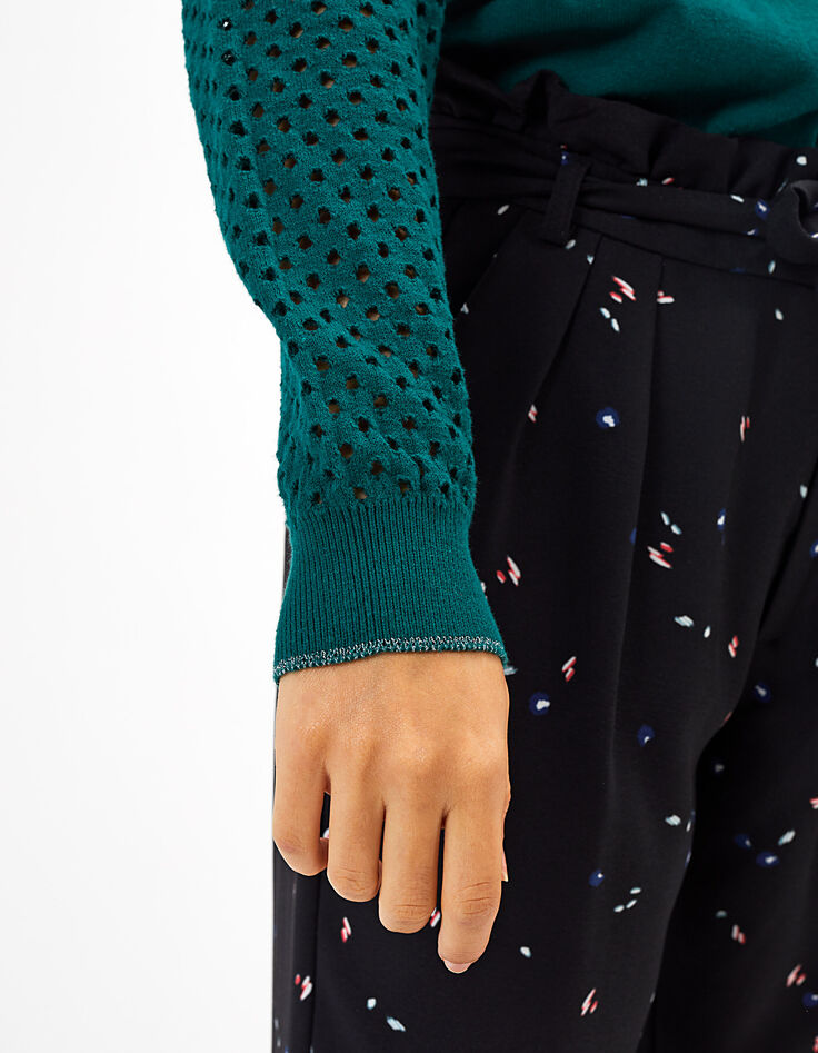 Smaragdgrüner Pullover mit Ajourmuster I.Code-2 Smaragdgrüner Pullover mit Ajourmuster I.Code-2