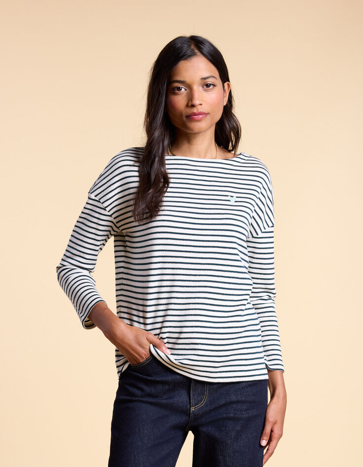 T-shirt marinière écru, marine, doré brodé cœur I.Code-3