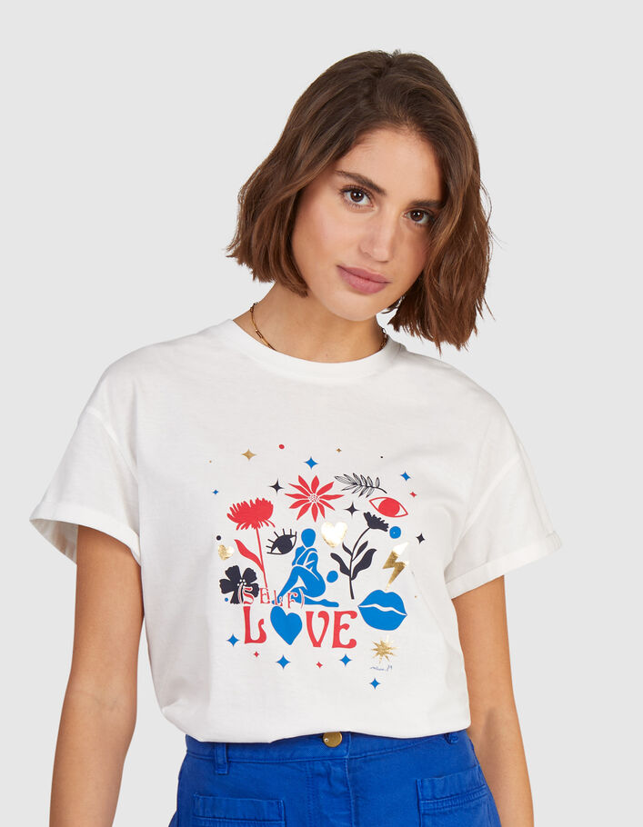 T-shirt opdruk arty vrouw en tekst I.Code  - I.CODE