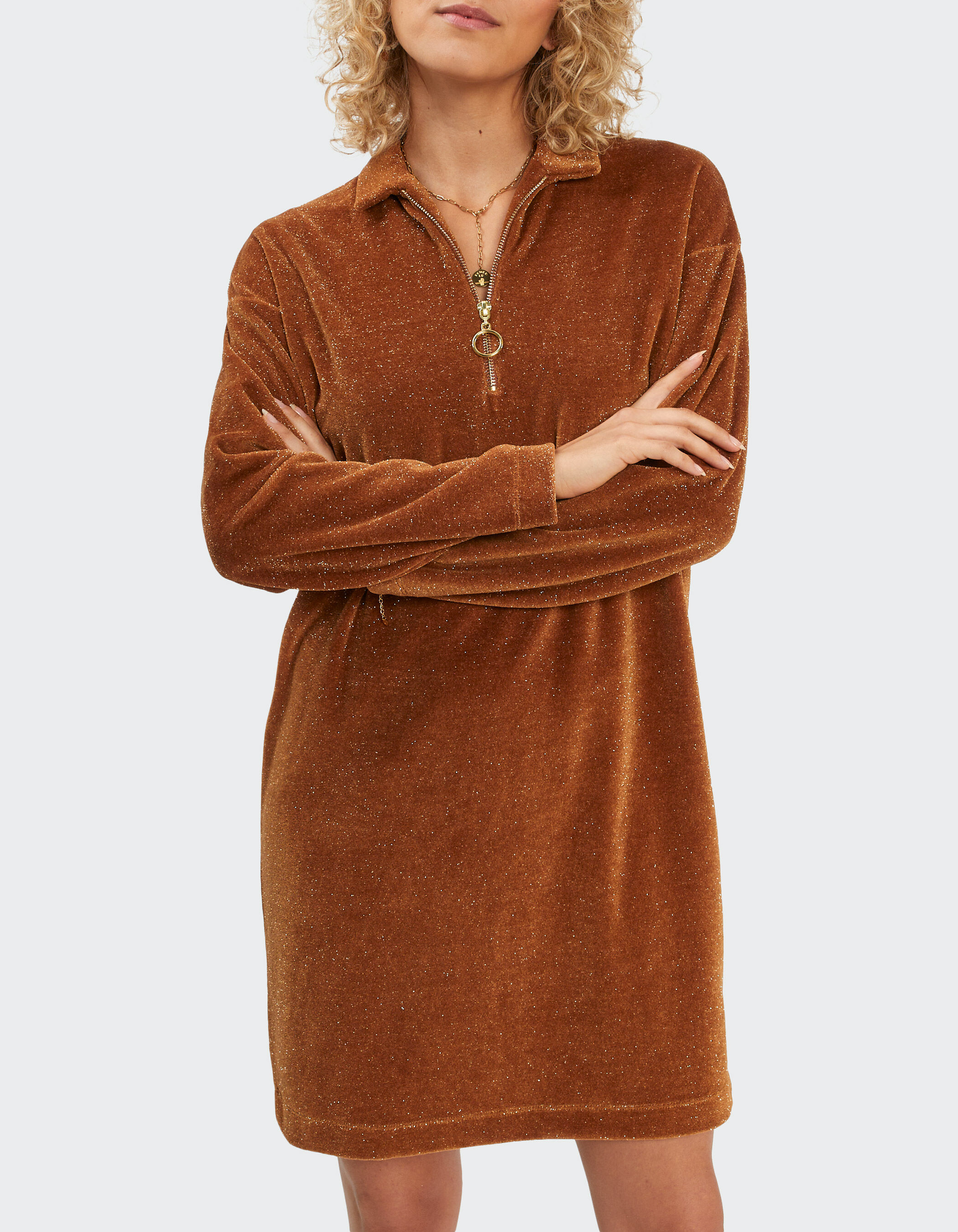 I.Code tobacco glittery velvet sweatshirt dress