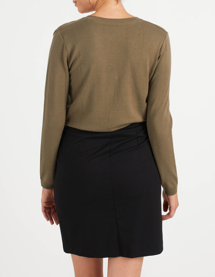 Pull kaki tricot badge et rayures bicolores I.Code-3 Pull kaki tricot badge et rayures bicolores I.Code-3