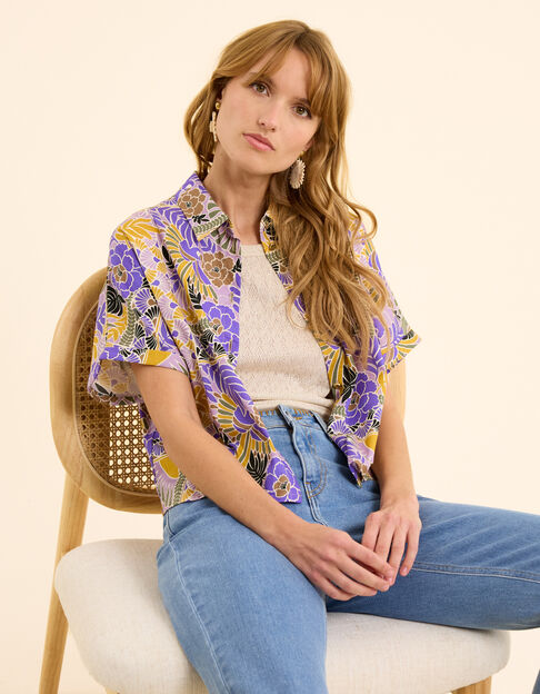 Chemise manches courtes parme imprimé perroquets I.Code