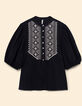 Schwarze Bluse, Puffärmel, bestickte Frontblende I.Code-6