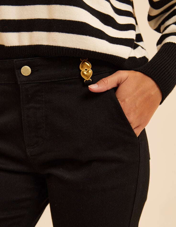 Schwarze Flare-Jeans Cropped doppelte Herzform Jessica I.Code-4 Schwarze Flare-Jeans Cropped doppelte Herzform Jessica I.Code-4