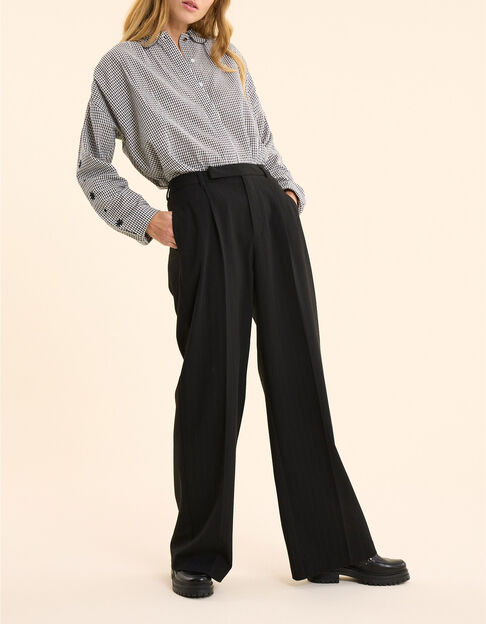 Zwarte geklede broek met blauwe pinstripes I.Code