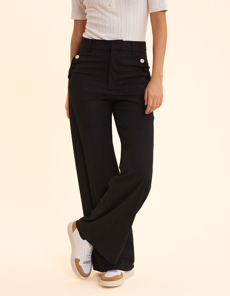 Schwarze elegante Hose mit Seemannsknopfleiste I.Code-3