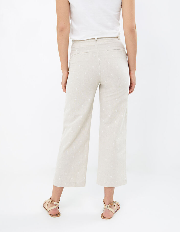 Pantalon large écru imprimé palmiers I.Code-3 Pantalon large écru imprimé palmiers I.Code-3