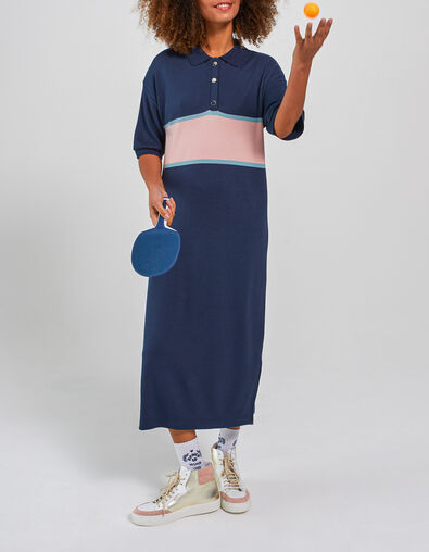 Vestido polo azul marino color block I.Code - I.CODE