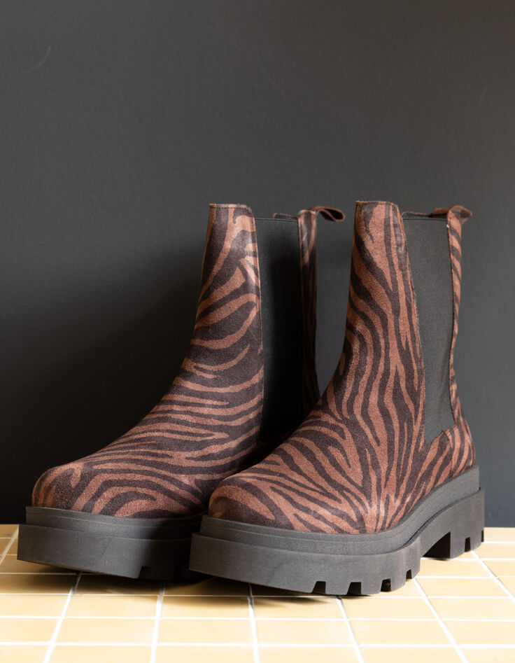 Chelsea-Stiefel braun Leder Samt Zebra-Muster I.Code-7