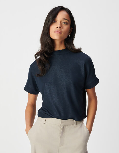 Kurzarm-T-Shirt f&uuml;r Damen mit Pailletten in Marineblau - IKKS