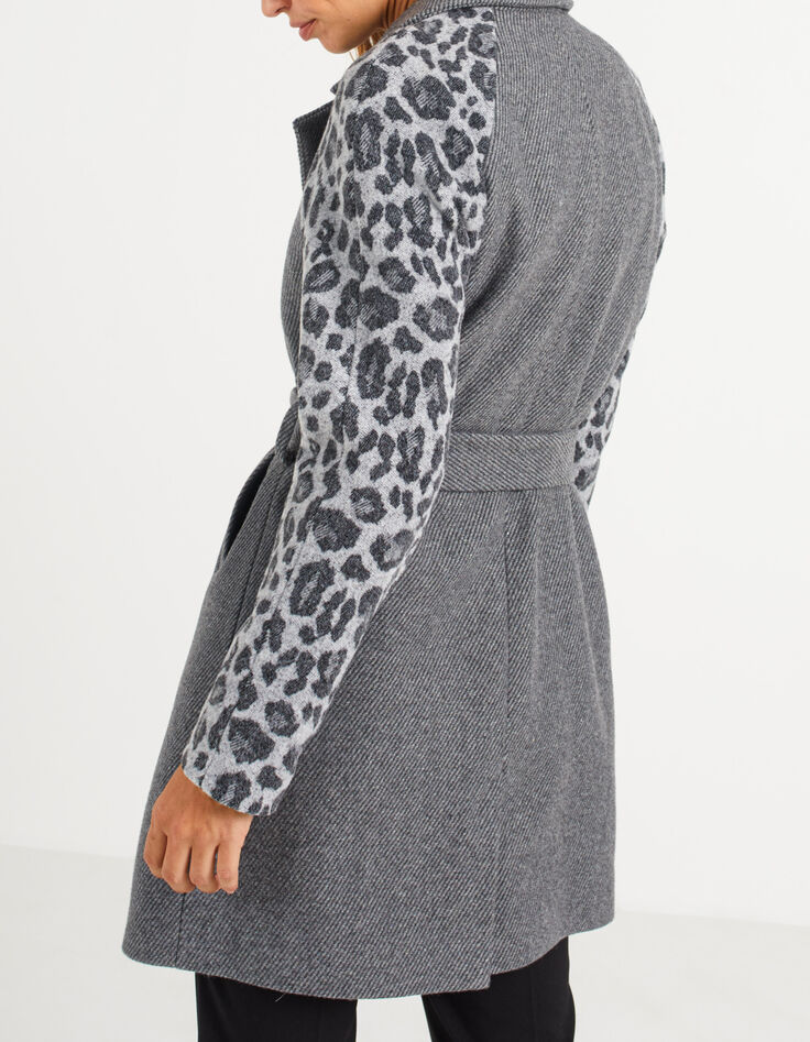 Manteau gris moyen manches motif léopard I.Code-2