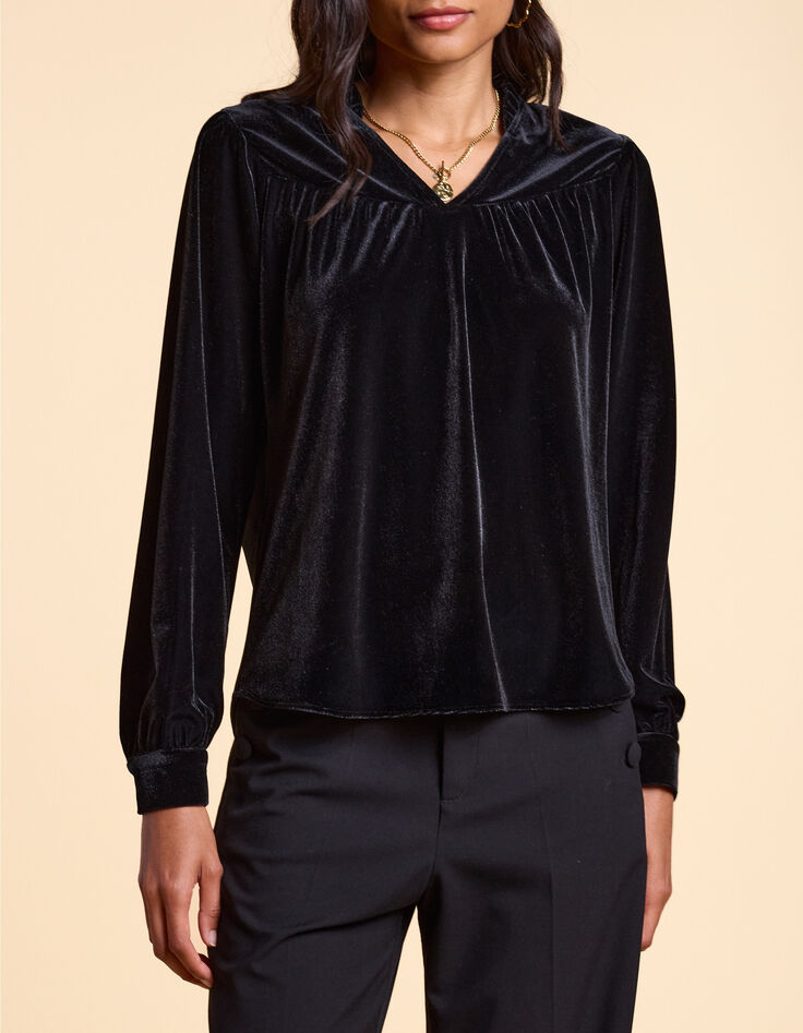 I.Code black panne velvet blouse-3