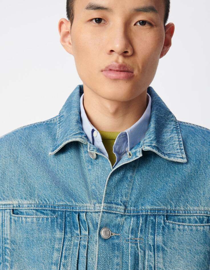 Blaue Jeansjacke mit Plissee-Detail Herren-5