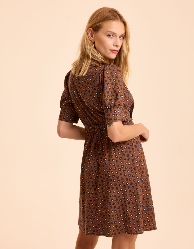 I.Code camel dress with black flower print-1 I.Code camel dress with black flower print-1