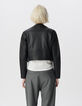 Blouson court noir cuir &eacute;paules matelass&eacute;es Femme-3