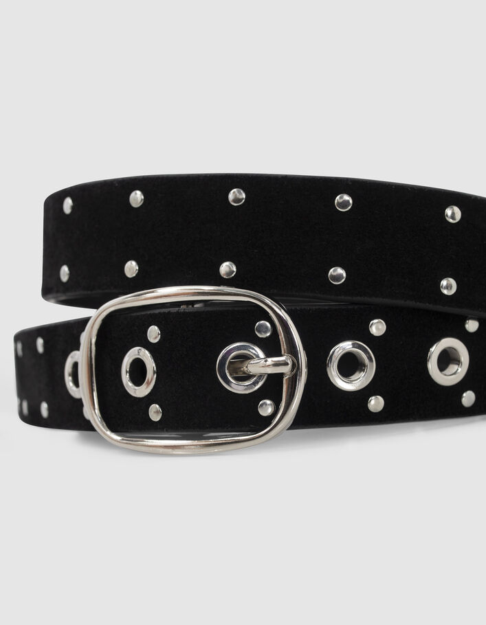 Ceinture noire en cuir velours cloutée I.Code-3