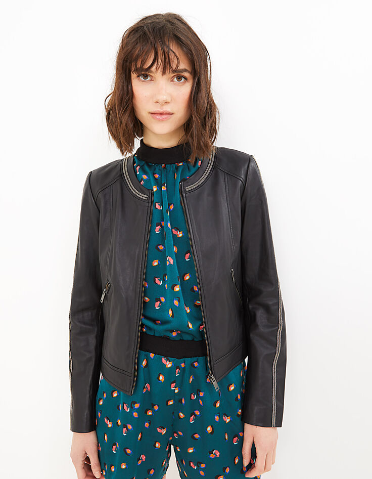 Chaqueta de cuero negra con galones microcadenas I.Code-2 Chaqueta de cuero negra con galones microcadenas I.Code-2