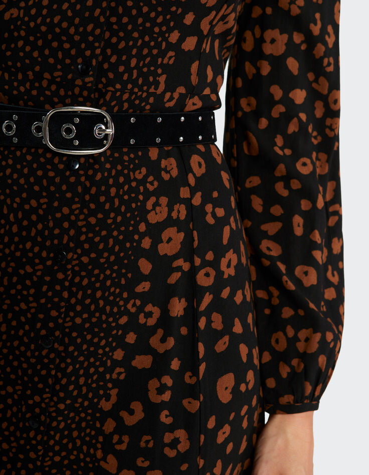 Langes, schwarzes Kleid mit Leopardenprint I.Code -5 Langes, schwarzes Kleid mit Leopardenprint I.Code -5