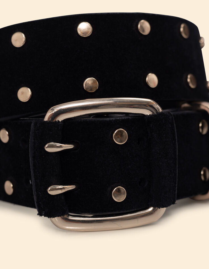 Black leather belt with gold stud decoration I.Code-2