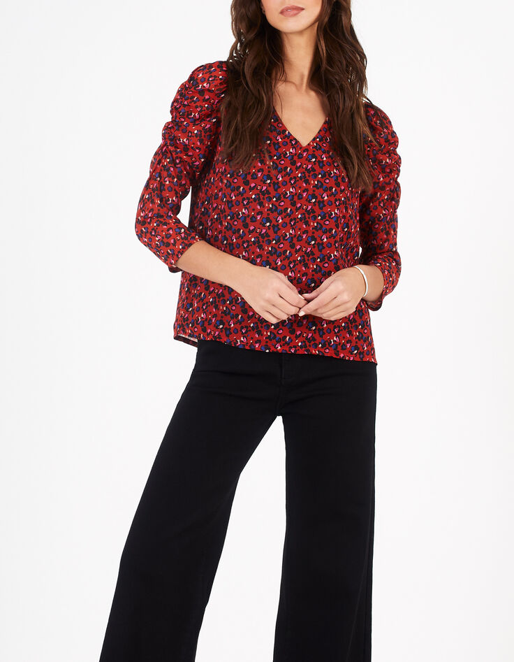 Bluse in Candy Red mit grafischem Blumen-Print I.Code-1
