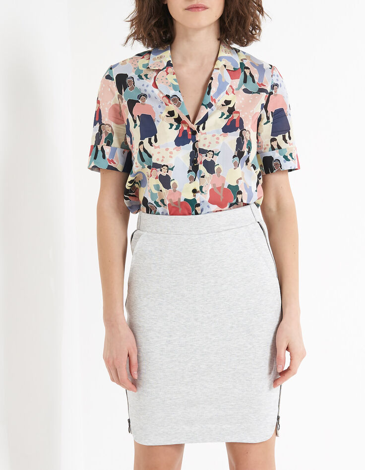 Gemêleerd grijze rok Milano details ritsen opzij I.Code-3