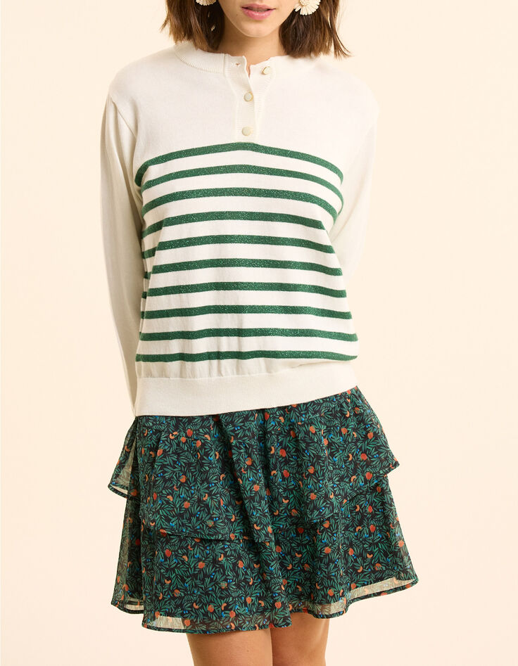 I.Code white knit sweater with green lurex stripes-2
