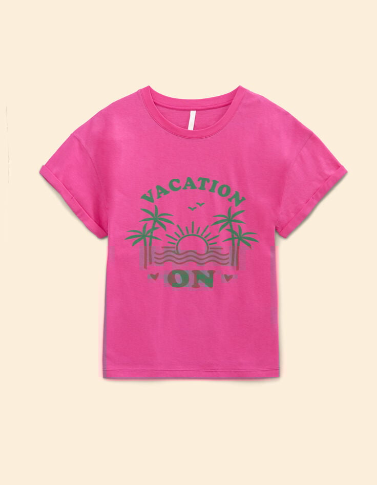 Camiseta rosa con mensaje visual de palmera I.Code-7 Camiseta rosa con mensaje visual de palmera I.Code-7