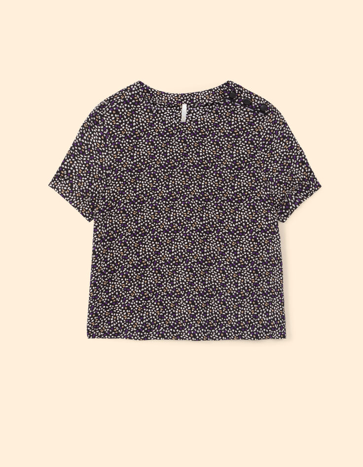 Schwarzes Top mit dezentem Leo-Blumenprint I.Code-5