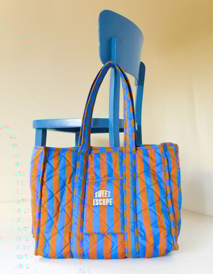 El bolso estampado azul rayas bordado mensaje I.Code-9