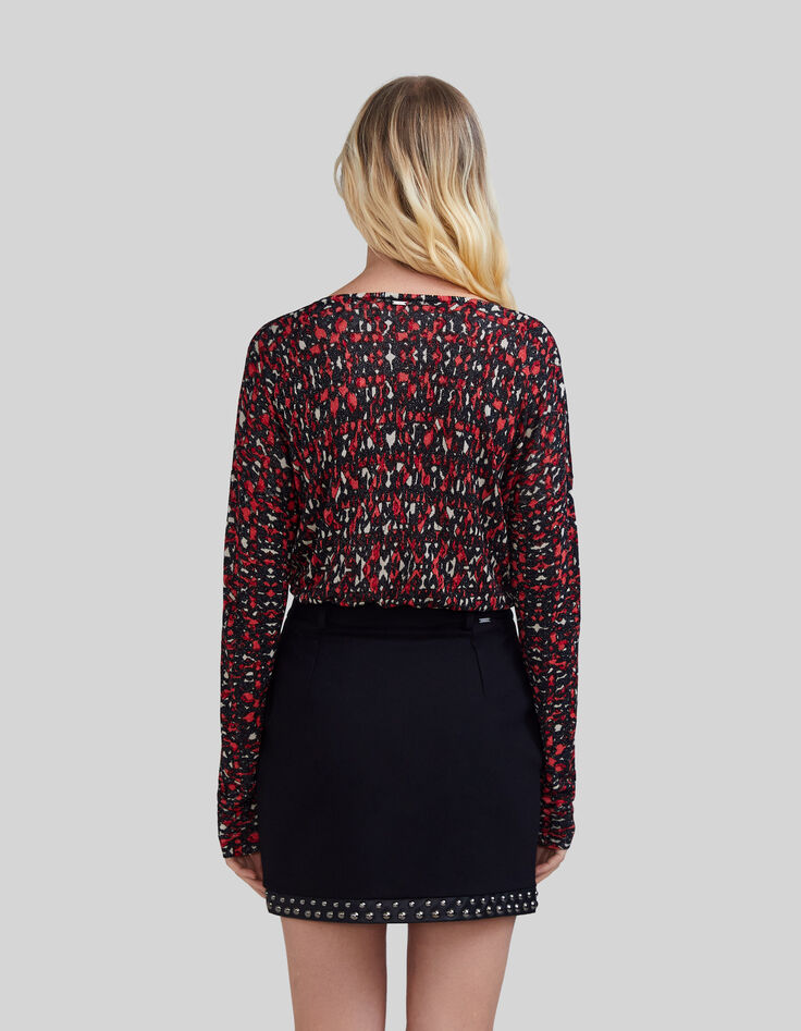 Schwarzer Damenfeinstrickpullover mit Ikatmuster-2