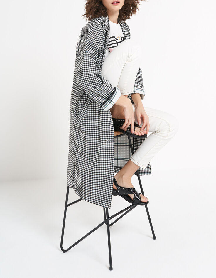 Manteau long noir à carreaux vichy blanc I.Code-1