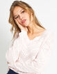 Pull rose poudré en maille ajourée I.Code-5