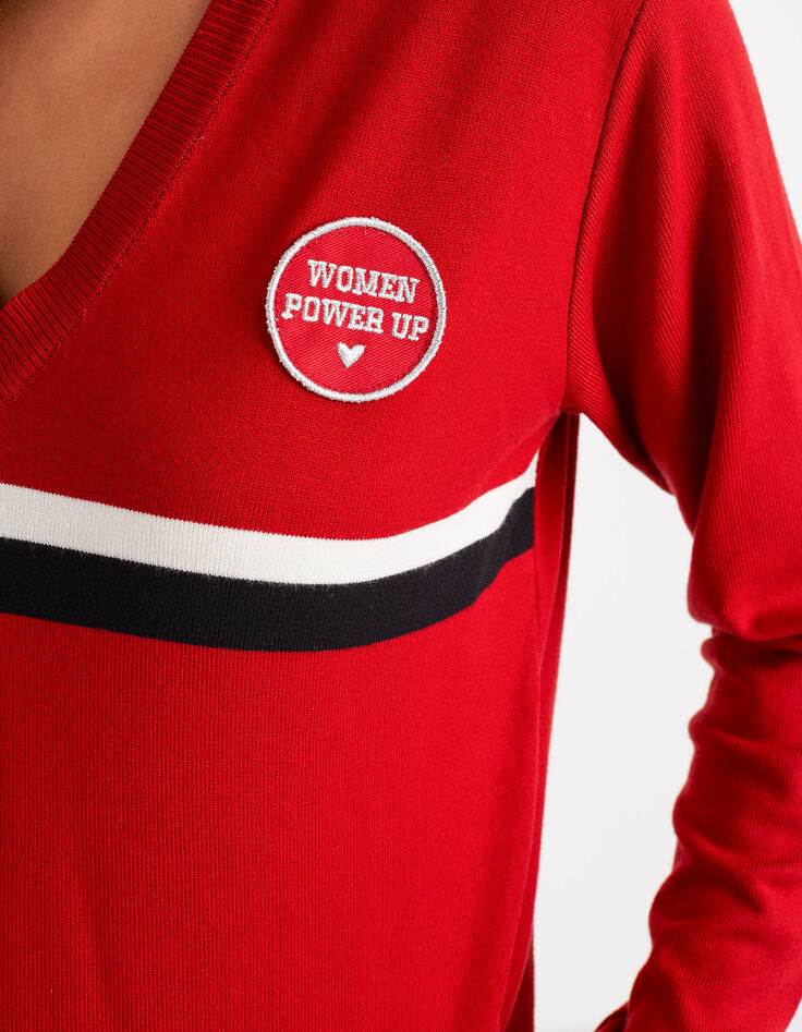 Pull candy red tricot badge et rayures bicolores I.Code-3 Pull candy red tricot badge et rayures bicolores I.Code-3