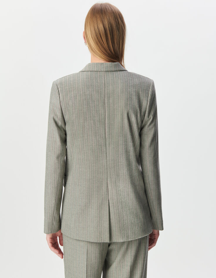 Grauer Damenblazer mit rosa Streifen-3