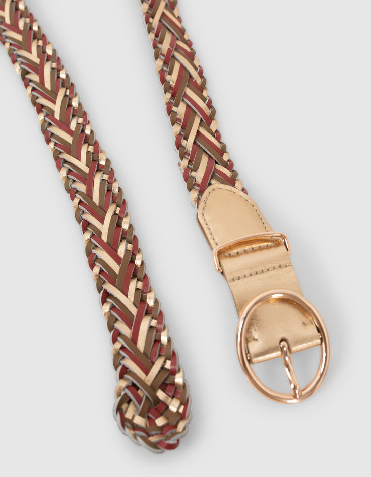 Ceinture dorée, fauve, rouge en cuir tressé I.Code-4