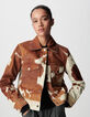 Veste courte en cuir marron motif vache Femme-2