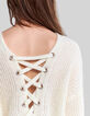 Cremefarbener Damen-Strickpullover Maxi hinten geschn&uuml;rt-4