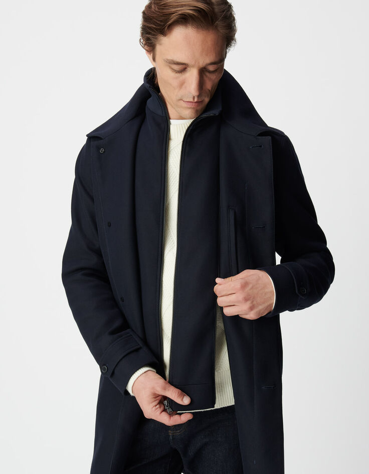 Blauer Trenchcoat mit abnehmbarem Kragen-4