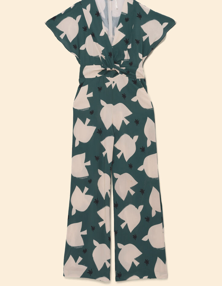 Combinaison-pantalon verte imprimé maxi oiseaux I.Code-7