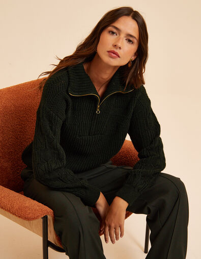 Pull camionneur vert tricot fantaisie I.Code