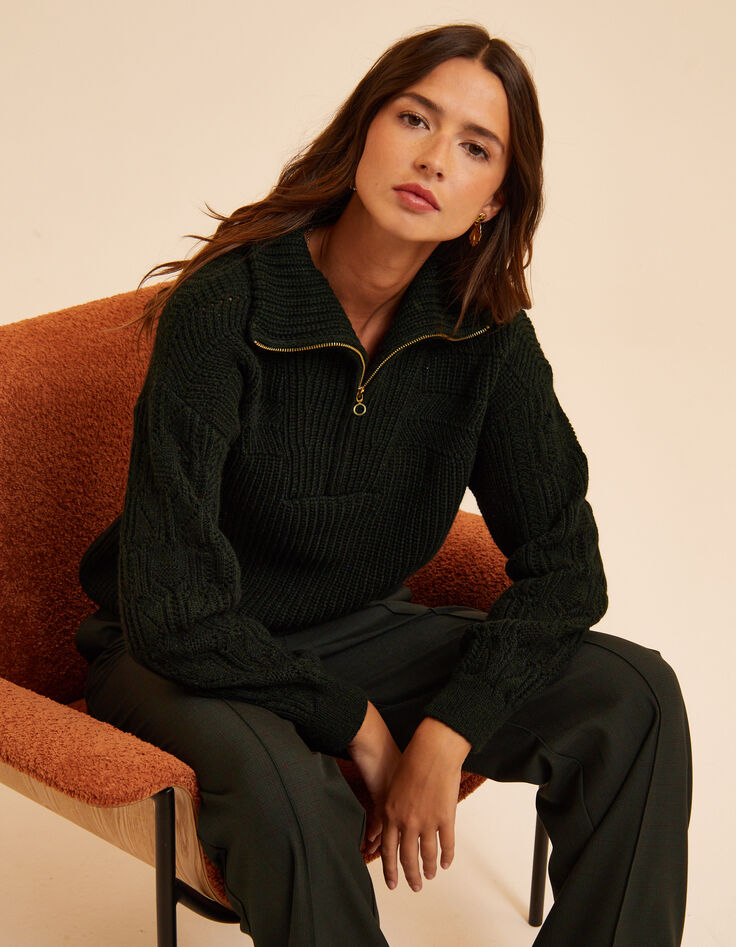 Pull camionneur vert tricot fantaisie I.Code-1
