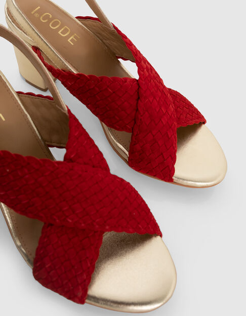 I.Code cherry woven suede and gold leather sandals - I.CODE