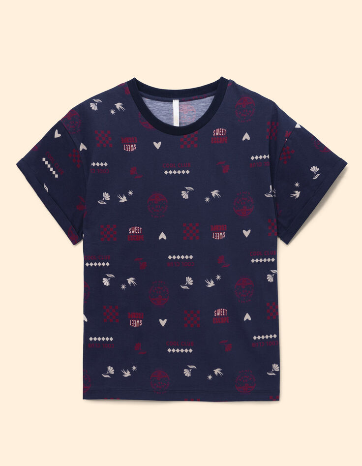 Schwarzes Kurzarm-T-Shirt blaues Wappen I.Code-7 Schwarzes Kurzarm-T-Shirt blaues Wappen I.Code-7