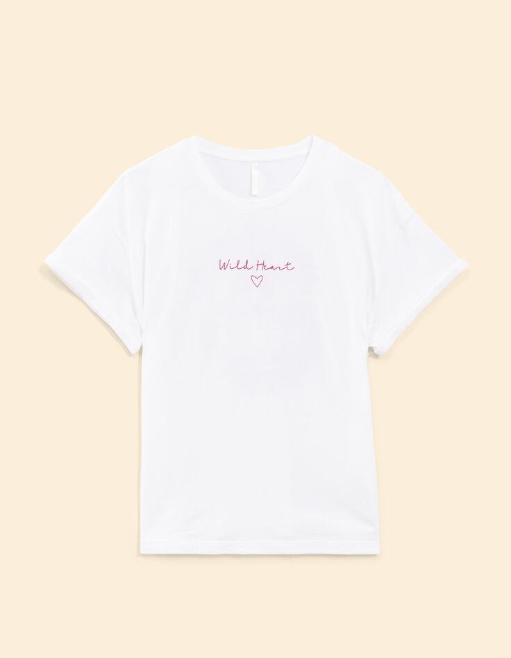 T-shirt blanc à message rose I.Code-7