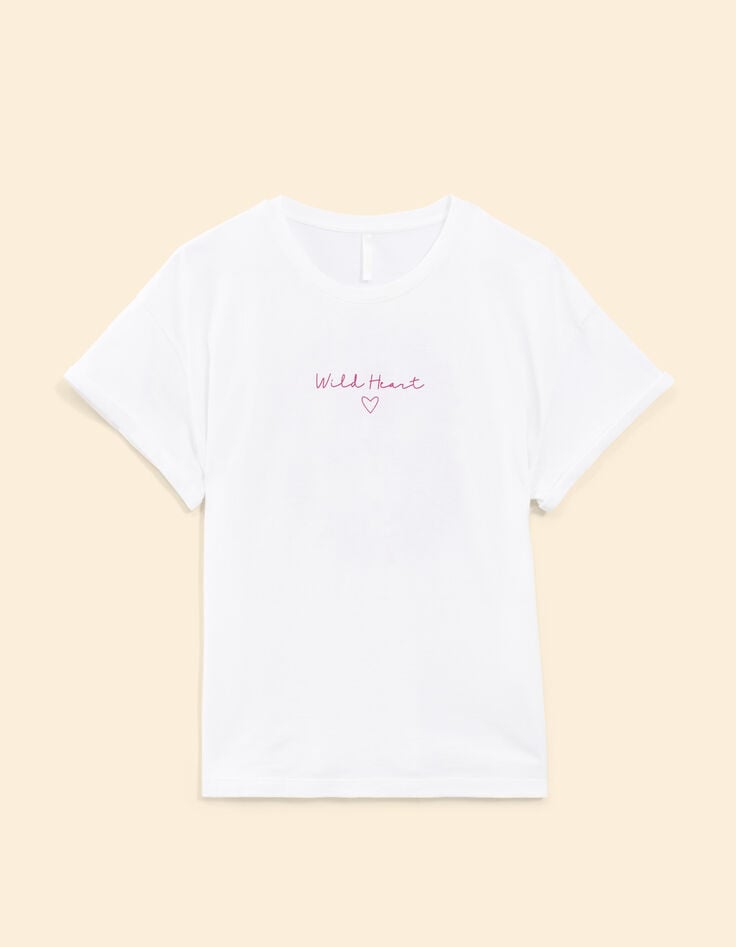 T-shirt blanc à message rose I.Code-7 T-shirt blanc à message rose I.Code-7
