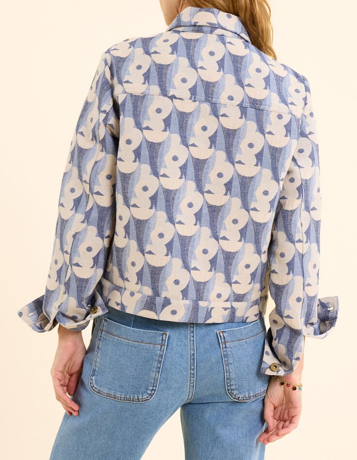 Veste bleue jacquard motif fleurs I.Code-2 Veste bleue jacquard motif fleurs I.Code-2