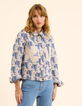 Veste bleue jacquard motif fleurs I.Code-4
