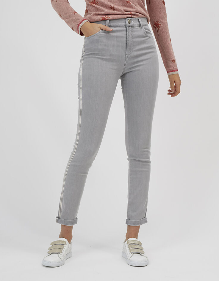 Lichtgrijze skinny jeans met stroken opzij I.Code -3