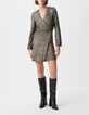 Graues Metallic-Pailletten besticktes Damen-Wickelkleid -1